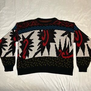 Vintage Sweater Mens Medium Geometric Knit Pullover 90s Party Biggie Cosby Flaw